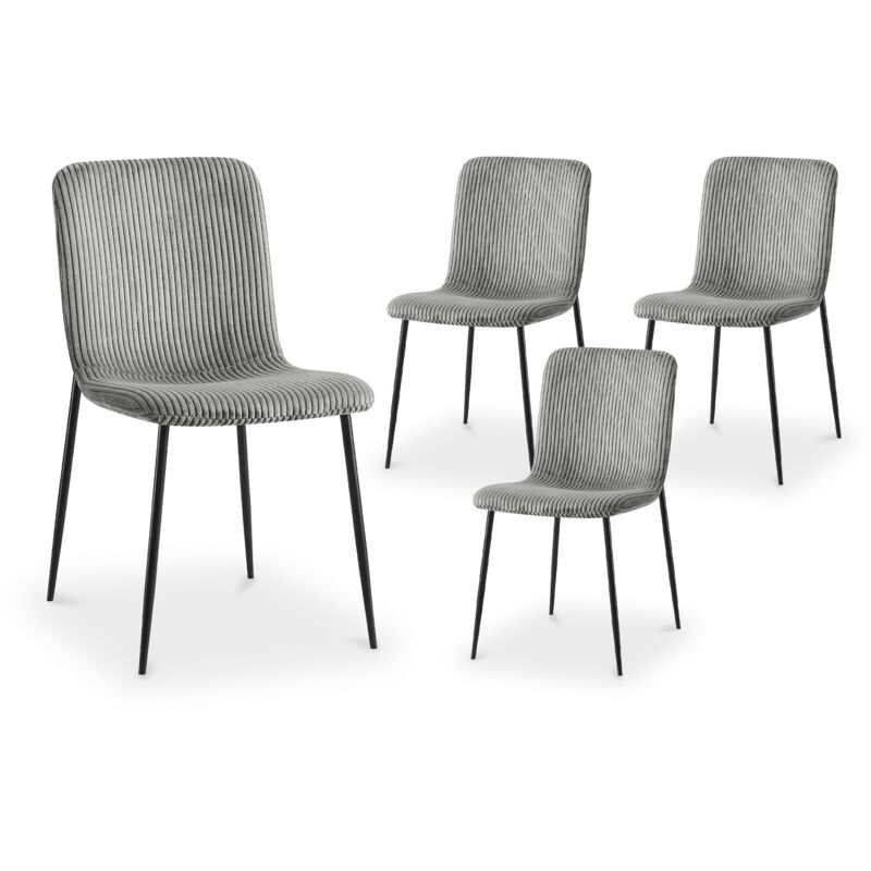 Deco In Paris - cheryl - Lot de 4 chaises en velours gros côtelé gris cheryl