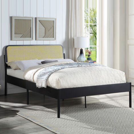 Cheshunt Black Metal Rattan Headboard Bed Frame