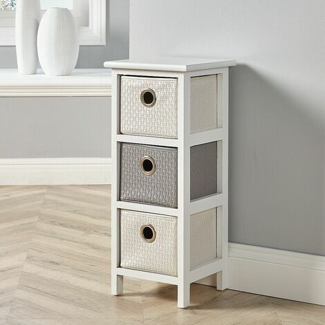 Chest 3 Drawers White Wooden Hallway Storage Home Organiser Fully Assembled