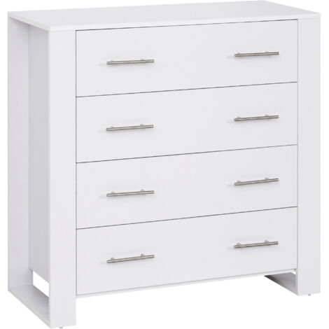 Chest Of 4 Drawers Storage Cabinet Bedroom Clothes w/Metal Handles Base Freestanding Unit Furnishing Living Room White
