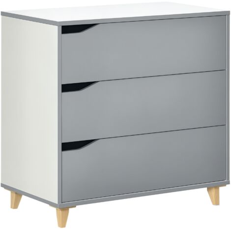 Chest of Drawers 3-Drawer Dresser Storage Cabinet with Solid Wood Legs Grey