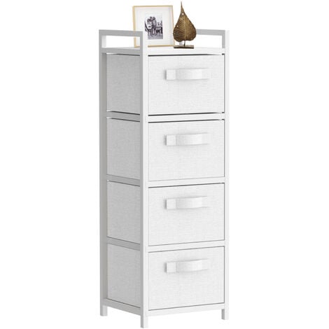 TEETOK Chest of Drawers, Cationic Fabric 4-Drawer Storage Organizer Unit for Bedroom Living Room Closet,A sturdy wooden frame， Easy Pull Fabric Bins & Wooden Top, Fabric Dresser(WHITE)