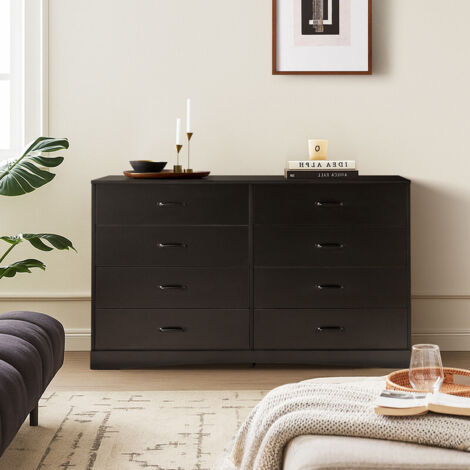 Chest of Drawers, Chest of 6 Drawers Fluted Dresser Modern Nightstand, Clothing Storage Cabinet with Metal Legs for Bedroom, Living Room Black