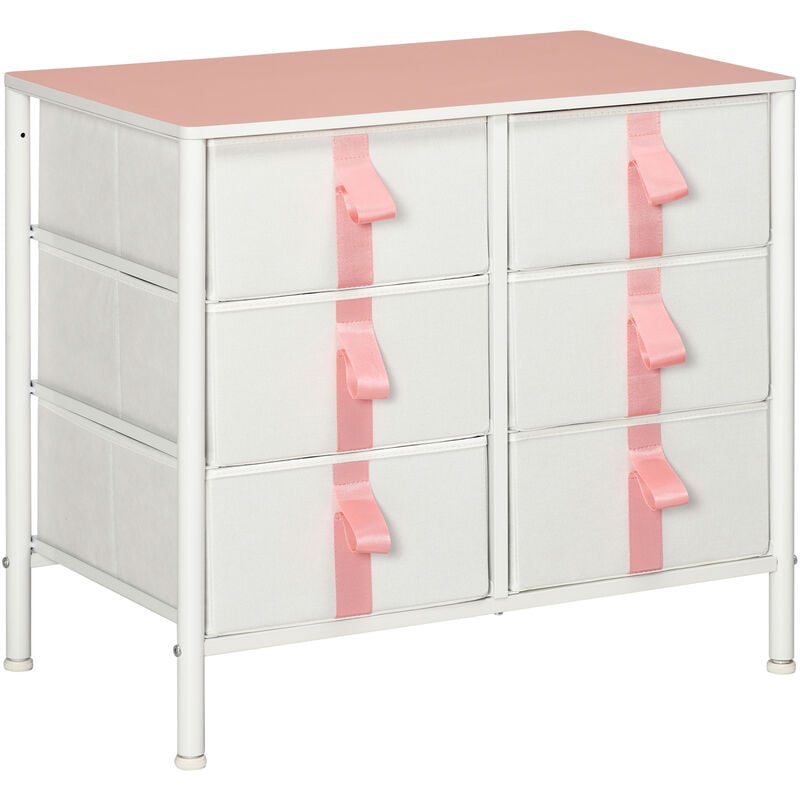 Homcom - Chest of Drawers Cloth Organizer w/ 3/6 Fabric Drawers Metal Frame Nursery Room 68W x 40D x 61.5Hcm - Pink