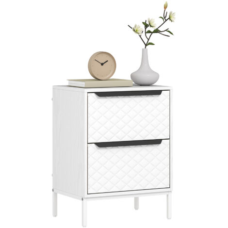 Chest of Drawers, Dresser with 2 Fabric Drawers and Aluminium Handles - White