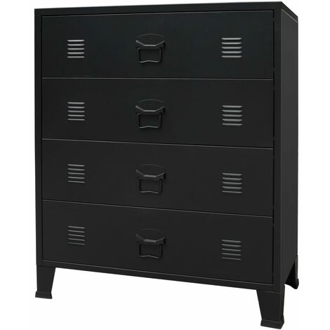 Chest of Drawers Metal Industrial Style 78x40x93 cm Black - Black