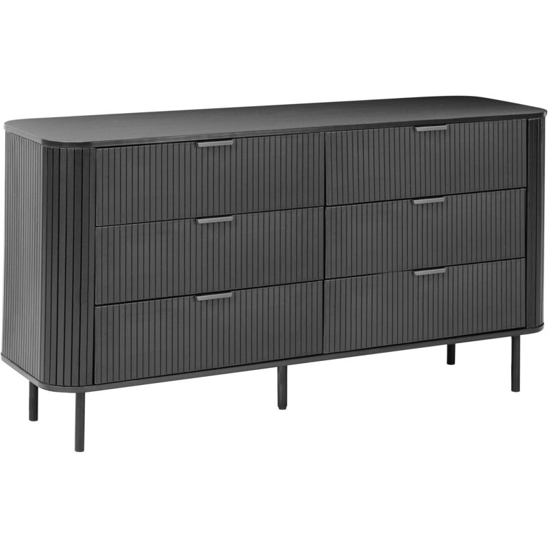 Beliani Chest Of Drawers Sideboard Retro Design 6 Drawers Mdf Metal Legs Black Bradley