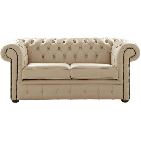 Chesterfield 2 Seater Shelly Stone Leather Sofa Settee