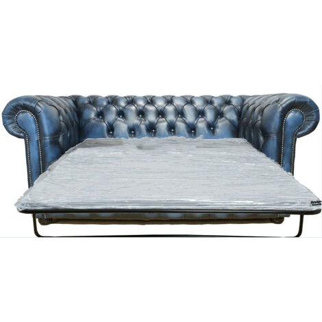 Chesterfield 2 Seater SofaBed Settee Antique Blue leather