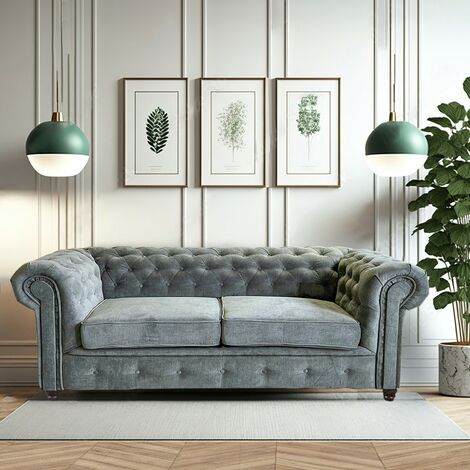 CHESTERFIELD 3-Sitzer-Sofa / Grau/ 213x85x72