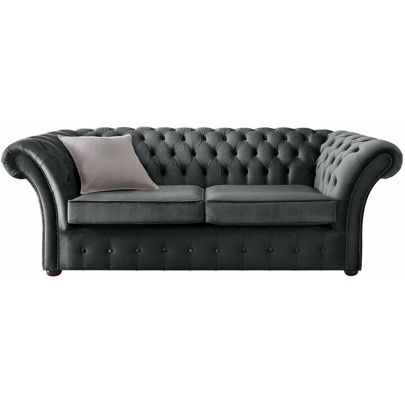 chesterfield balmoral velvet fabric sofa malta slate grey 3 seater