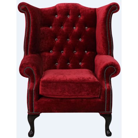 main image of "Chesterfield Crystal Queen Anne High Back Wing Chair Modena Pillarbox Red Velvet"