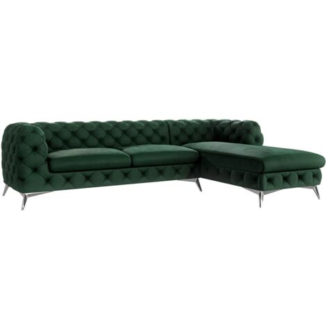 Chesterfield Ecksofa mit Ottomane River, Flasche Grün Samt