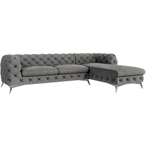 Chesterfield Ecksofa mit Ottomane River, Grau Samt