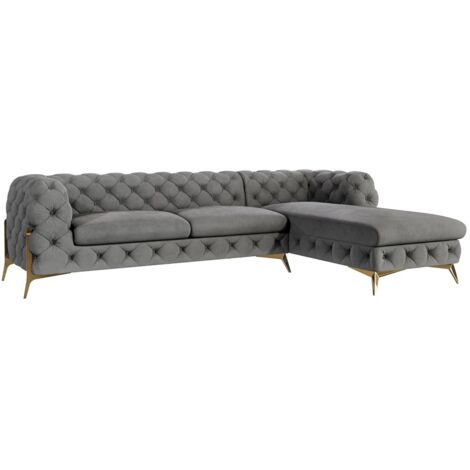 Chesterfield Ecksofa mit Ottomane Willow, Grau Samt