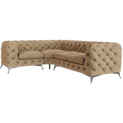 Chesterfield Ecksofa River mit Metall Füßen, Beige Samt