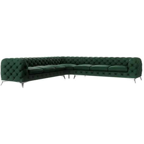 Chesterfield Ecksofa River mit Metall Füßen, Flasche Grün Samt