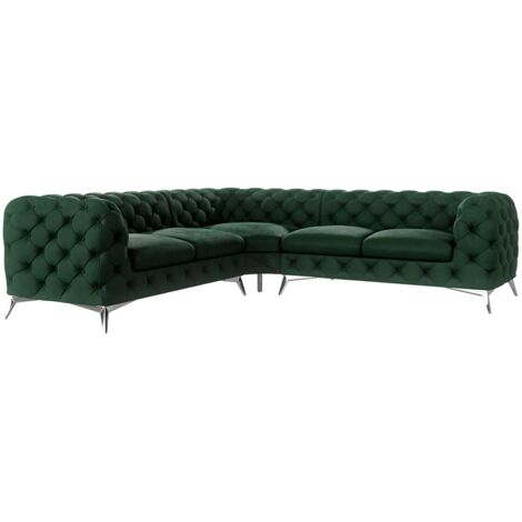 Chesterfield Ecksofa River mit Metall Füßen, Flasche Grün Samt