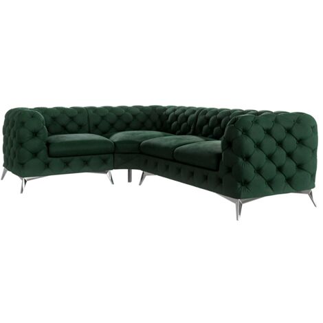 Chesterfield Ecksofa River mit Metall Füßen, Flasche Grün Samt