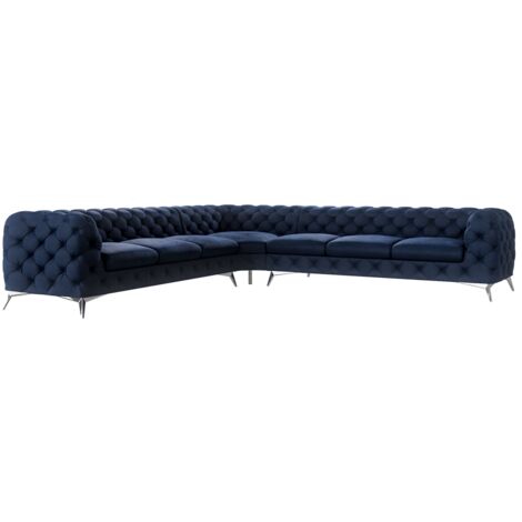 Chesterfield Ecksofa River mit Metall Füßen, Marineblau Samt