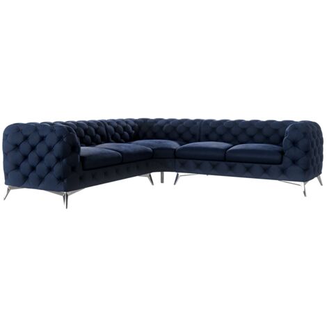 Chesterfield Ecksofa River mit Metall Füßen, Marineblau Samt