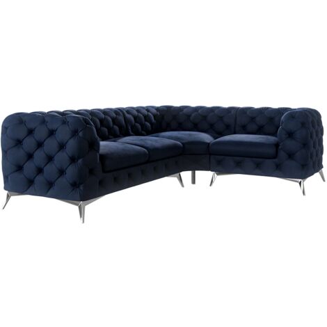 Chesterfield Ecksofa River mit Metall Füßen, Marineblau Samt