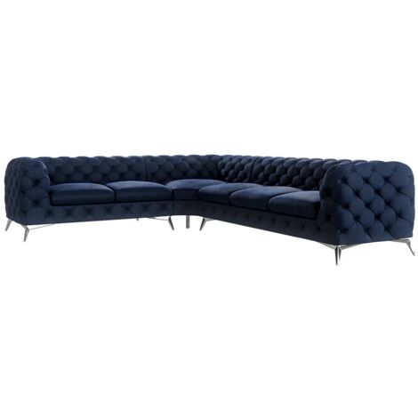 Chesterfield Ecksofa River mit Metall Füßen, Marineblau Samt