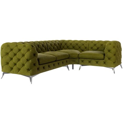 Chesterfield Ecksofa River mit Metall Füßen, Olive Samt
