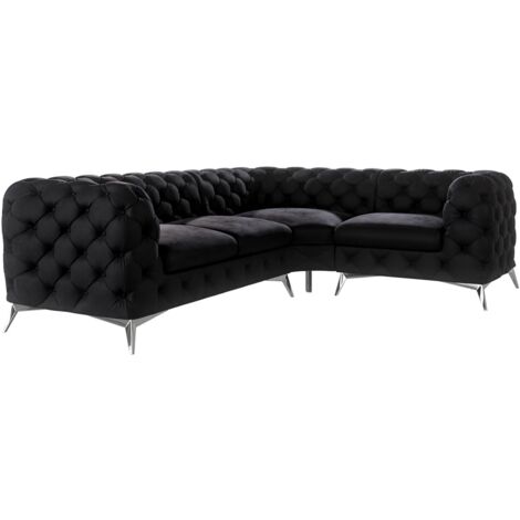 Chesterfield Ecksofa River mit Metall Füßen, Schwarz Samt