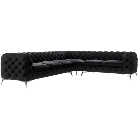 Chesterfield Ecksofa River mit Metall Füßen, Schwarz Samt