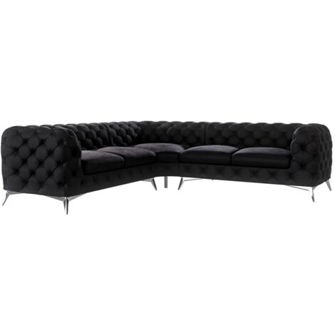 Chesterfield Ecksofa River mit Metall Füßen, Schwarz Samt