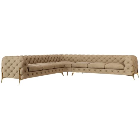 Chesterfield Ecksofa Willow mit Metall Füßen, Beige Samt