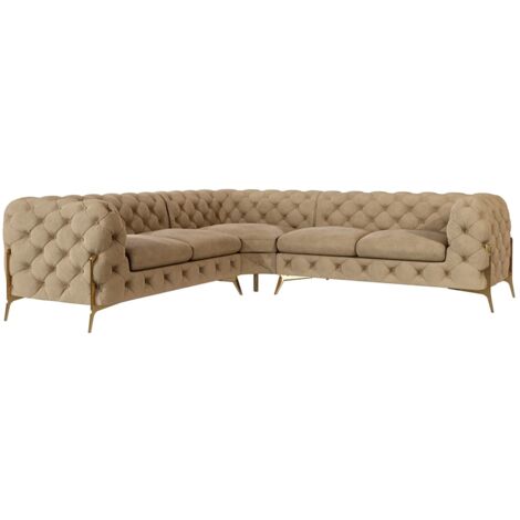 Chesterfield Ecksofa Willow mit Metall Füßen, Beige Samt