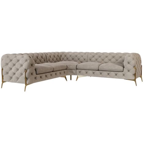 Chesterfield Ecksofa Willow mit Metall Füßen, Creme Samt