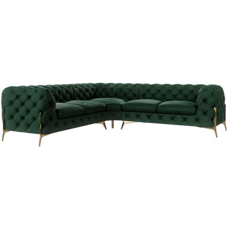 Chesterfield Ecksofa Willow mit Metall Füßen, Grün Samt