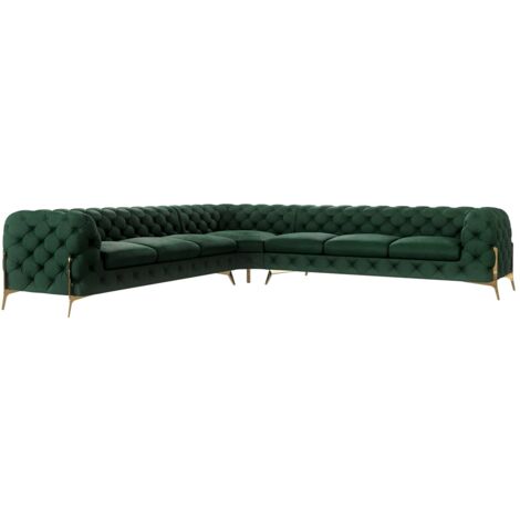 Chesterfield Ecksofa Willow mit Metall Füßen, Grün Samt