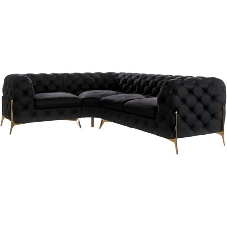 Chesterfield Ecksofa Willow mit Metall Füßen, Schwarz Samt