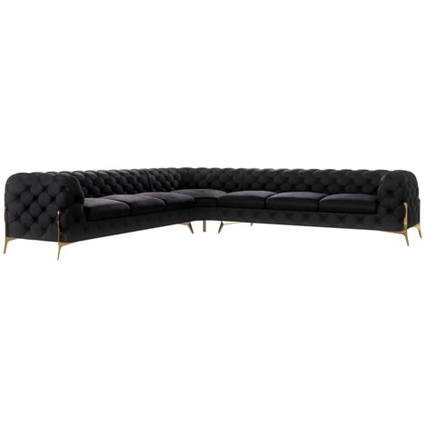 Chesterfield Ecksofa Willow mit Metall Füßen, Schwarz Samt