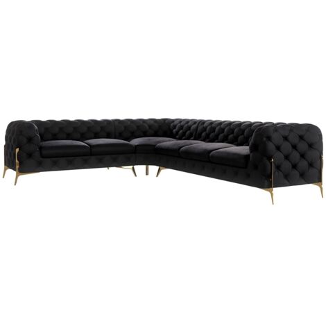 Chesterfield Ecksofa Willow mit Metall Füßen, Schwarz Samt