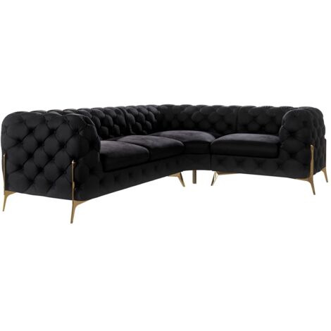 Chesterfield Ecksofa Willow mit Metall Füßen, Schwarz Samt