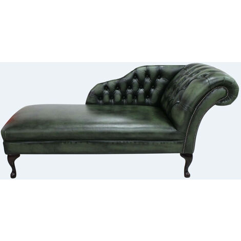 Chesterfield Leather Chaise Lounge Day Bed Antique Green