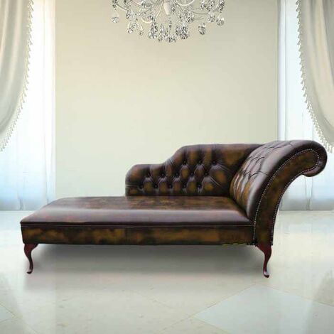 Chesterfield Leather Chaise Lounge Day Bed Antique Tan