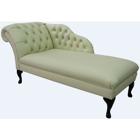 Chesterfield Leather Chaise Lounge Day Bed Cottonseed Cream Leather