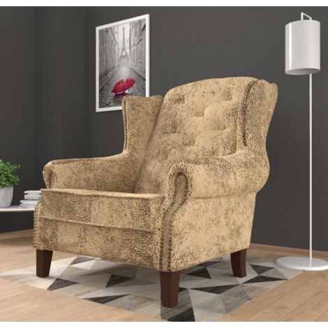 Chesterfield Ohrensessel Jonas Beige Mikrofaser Vintageoptik