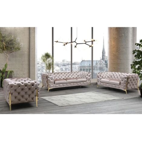 Chesterfield Polstergarnitur 3+2+1 Willow, Creme Samt