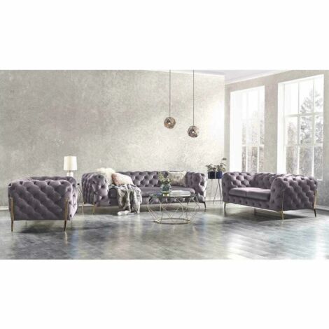 Chesterfield Polstergarnitur 3+2+1 Willow, Grau Samt