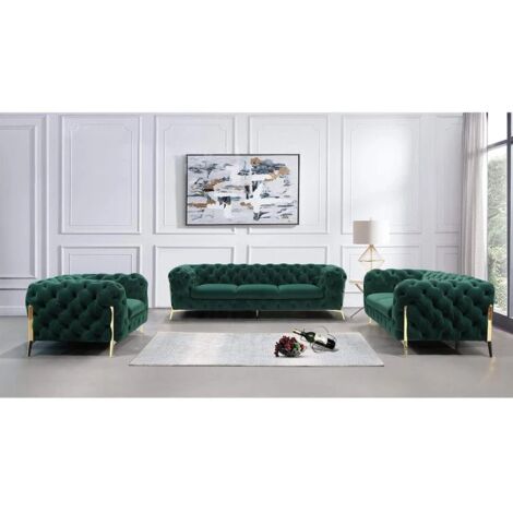Chesterfield Polstergarnitur 3+2+1 Willow, Grün Samt