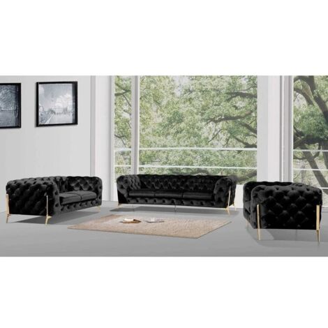 Chesterfield Polstergarnitur 3+2+1 Willow, Schwarz Samt