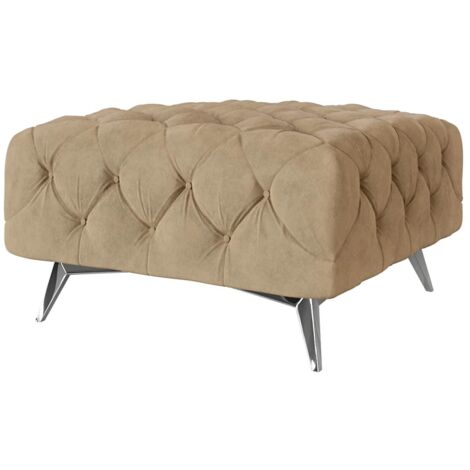 Chesterfield Polsterhocker River mit Metall Füßen, Beige Samt