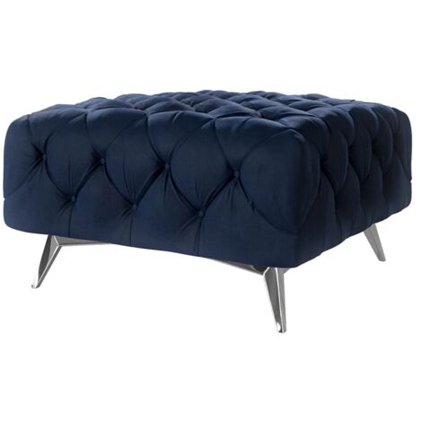 Chesterfield Polsterhocker River mit Metall Füßen, Blau Samt